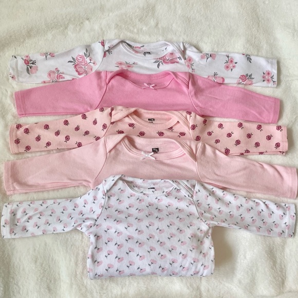 Hudson Baby Long Sleeve Onesies 5 Pack 0-3 Month - Picture 1 of 7